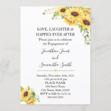 Country chic sunflowers floral engagement Invitations