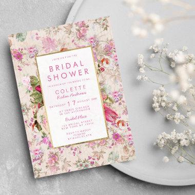 Country chic vintage pink floral Bridal Shower Invitations