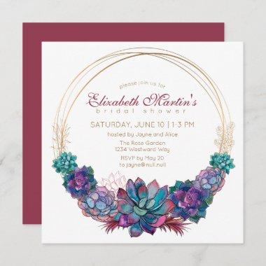 Country Chic Watercolor Succulent Bridal Shower Invitations