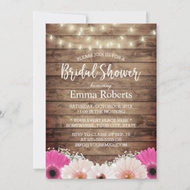 Country Daisy Floral String Lights Bridal Shower Invitations