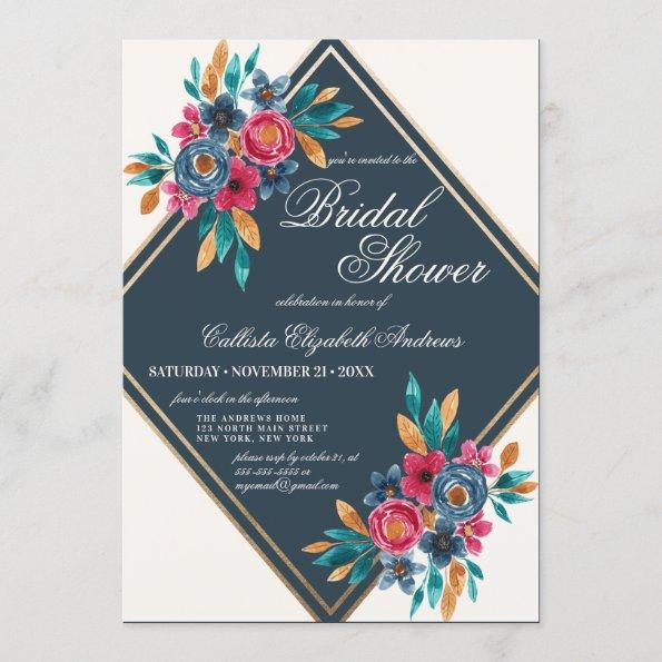 Country Fall Gold Watercolor Flowers Bridal Shower Invitations
