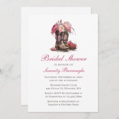 Country Floral Bridal Shower Western Cowboy Boots Invitations