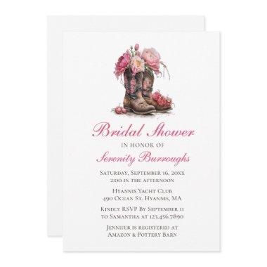 Country Floral Bridal Shower Western Cowboy Boots Invitations