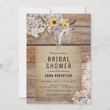Country Floral Cow Skull Bridal Shower Invitations