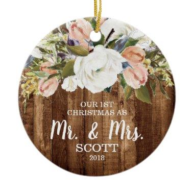 Country Floral First Christmas Married Mr & Mrs Ceramic Ornament