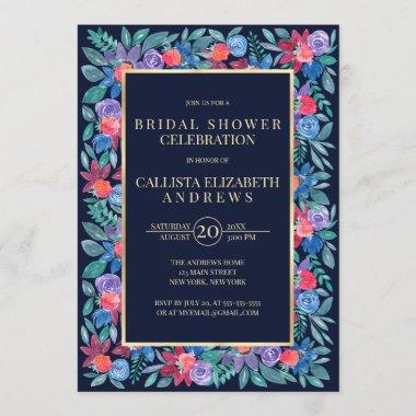 Country Floral Strawberry Watercolor Bridal Shower Invitations
