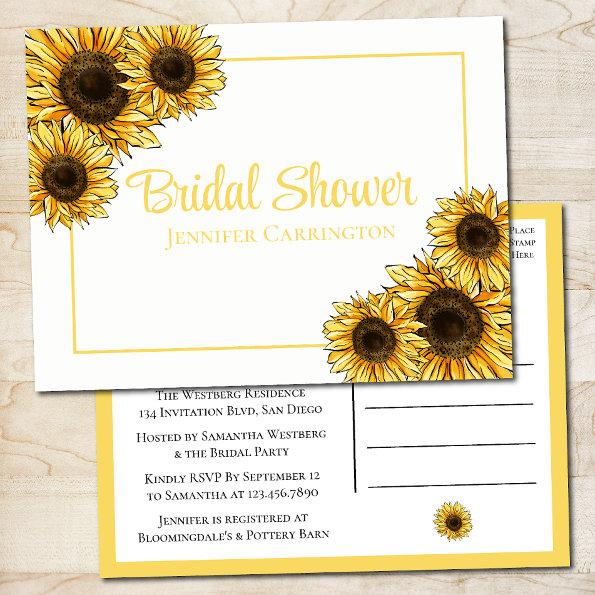 Country Floral Watercolor Sunflower Bridal Shower Invitation PostInvitations