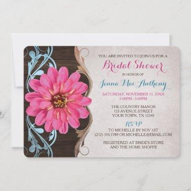 Country Girl Pink Zinnia Bridal Shower Invitations