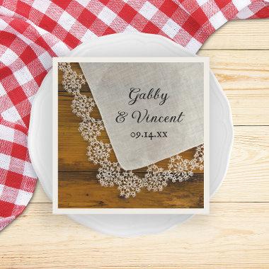 Country Lace and Barn Wood Wedding Napkins