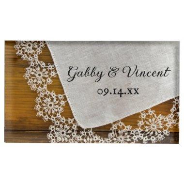 Country Lace and Barn Wood Wedding Table Card Holder