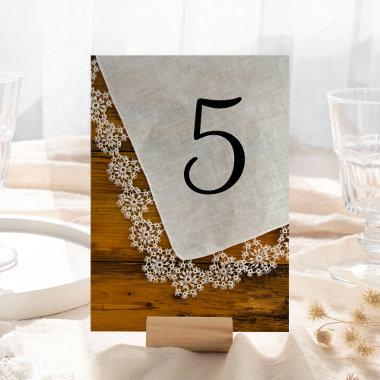 Country Lace and Barn Wood Wedding Table Numbers