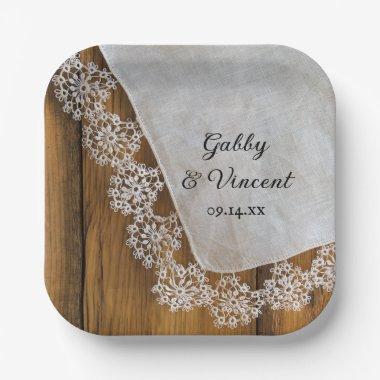 Country Lace and Rustic Barn Wood Wedding Paper Plates