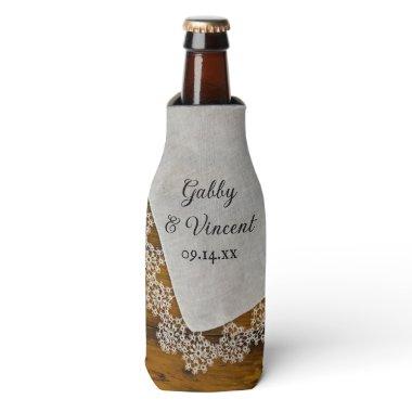 Country Lace Barn Wedding Favor Bottle Cooler