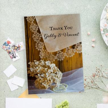 Country Lace Flowers Barn Wedding Thank You Notes