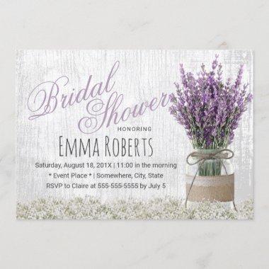 Country Lavender Floral Mason Jar Bridal Shower Invitations