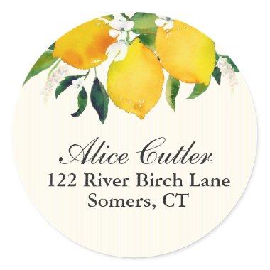 Country Lemon and Flowers Bridal Shower Address Classic Round Sticker