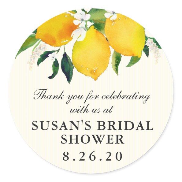Country Lemon and Flowers Bridal Shower Favor Classic Round Sticker
