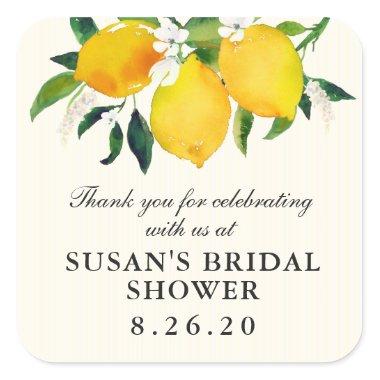 Country Lemon and Flowers Bridal Shower Favor Square Sticker