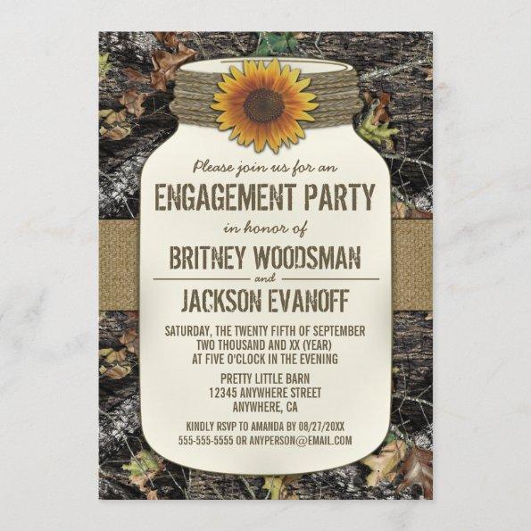 Country Mason Jar Camo Engagment Party Invitations
