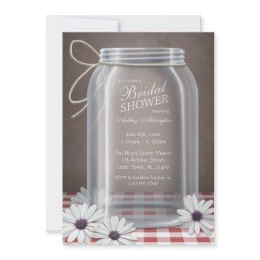 Country Mason Jar Red Gingham Bridal Shower Invitations