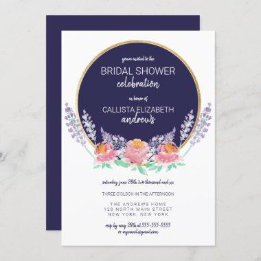 Country Navy Pink Lilac Wild Flower Bridal Shower Invitations