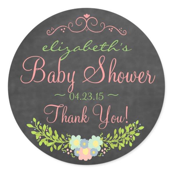 Country Peach Laurel Baby Shower Classic Round Sticker