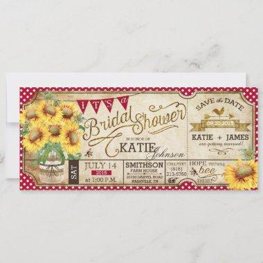 Country Picnic Sunflowers Rustic Bridal Shower Save The Date