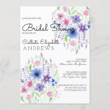 Country Pink Floral Watercolor Bridal Shower Invitations