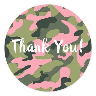 Country Pink Green Army Camo Camouflage Birthday Classic Round Sticker