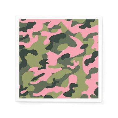 Country Pink Green Army Camo Camouflage Birthday Paper Napkins