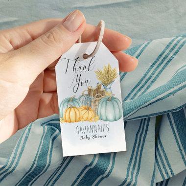 Country Pumpkin Blue Watercolor Thank You Gift Tags