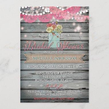 Country Rose Rustic Mason Jar Bridal Shower Invite