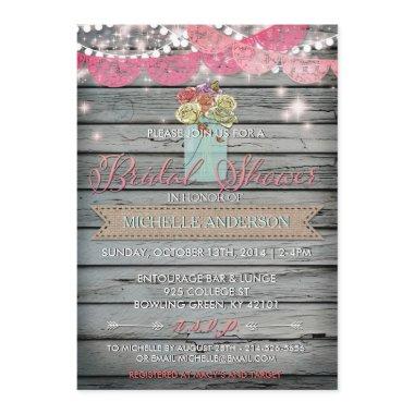 Country Rose Rustic Mason Jar  Invite