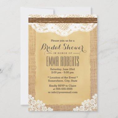 Country Rustic Lace & Twine Burlap Bridal Shower Invitations