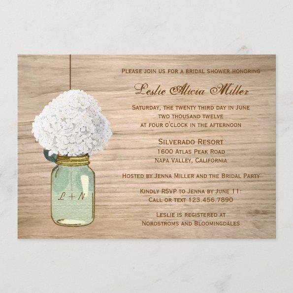 Country Rustic Mason Jar Hydrangea Bridal Shower Invitations