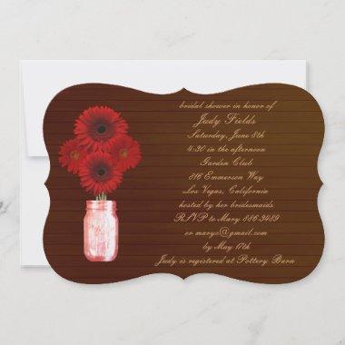 Country Rustic Red Mason Jar Bridal Shower Invite