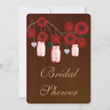 Country Rustic Red Mason Jars Bridal Shower Invite