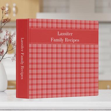 Country Rustic Red Small Plaid Family Recipe 3 Ring Binder