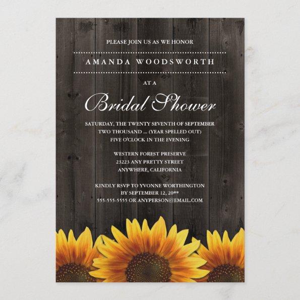 Country Rustic Sunflower Bridal Shower Invitations