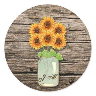Country Rustic Sunflower Mason Jar Bridal Shower Classic Round Sticker