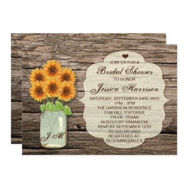 Country Rustic Sunflower Mason Jar Bridal Shower Invitations