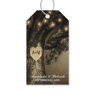 Country Rustic Vintage Carved Oak Tree Wedding Gift Tags