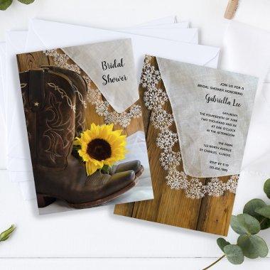 Country Sunflower and Lace Western Bridal Shower Invitations
