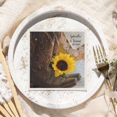 Country Sunflower and Lace Western Wedding Napkins