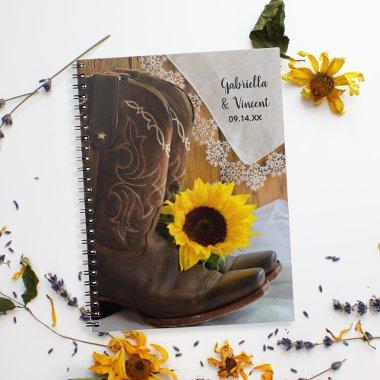 Country Sunflower and Lace Western Wedding Notebook
