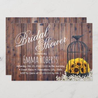 Country Sunflower & Birdcage Rustic Bridal Shower Invitations