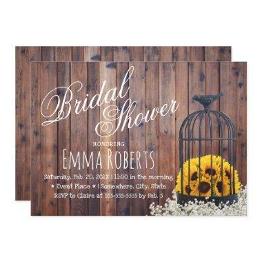 Country Sunflower & Birdcage Rustic Bridal Shower Invitations