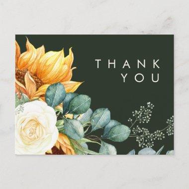 Country Sunflower | Dark Green Wedding Thank You PostInvitations