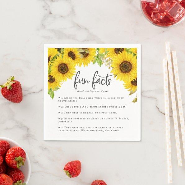 Country Sunflower Fun Facts Wedding Napkins