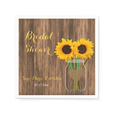 Country Sunflower Mason Jar Bridal Shower Paper Napkins